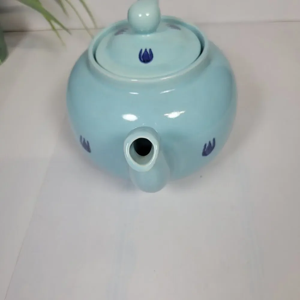 MCM Retro Cronin Cameron Pottery Blue Tulip Teapot Lid Vintage 3-Cup Cottagecore